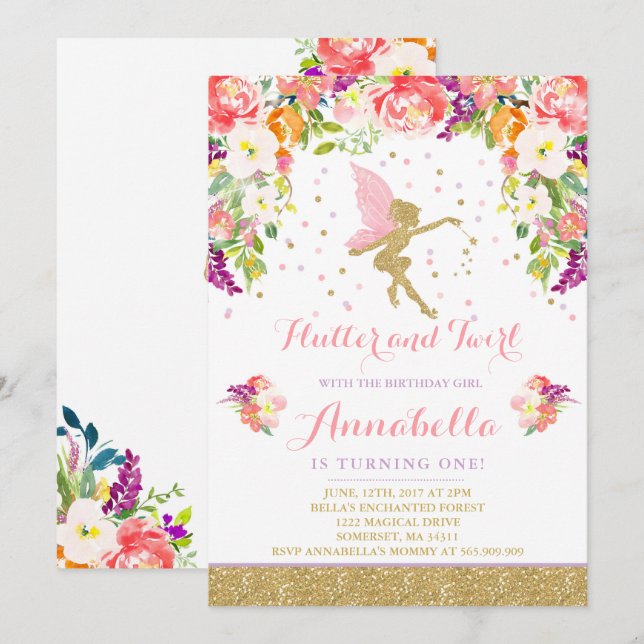 Fairy Birthday Invitation Whimsical Magical Party (Front/Back)