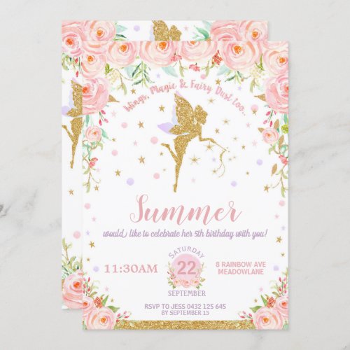 Fairy Birthday Invitations Pink Floral Whimsical