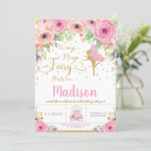 Fairy Birthday Invitations Pink Floral Whimsical (Standing Front)