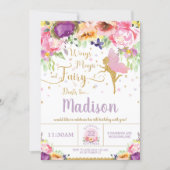 Fairy Birthday Invitations Purple Floral Whimsical (Front)