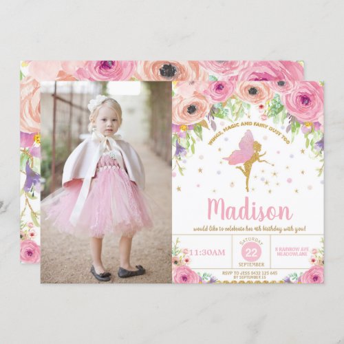 Fairy Birthday Invitations Whimsical Pink Floral