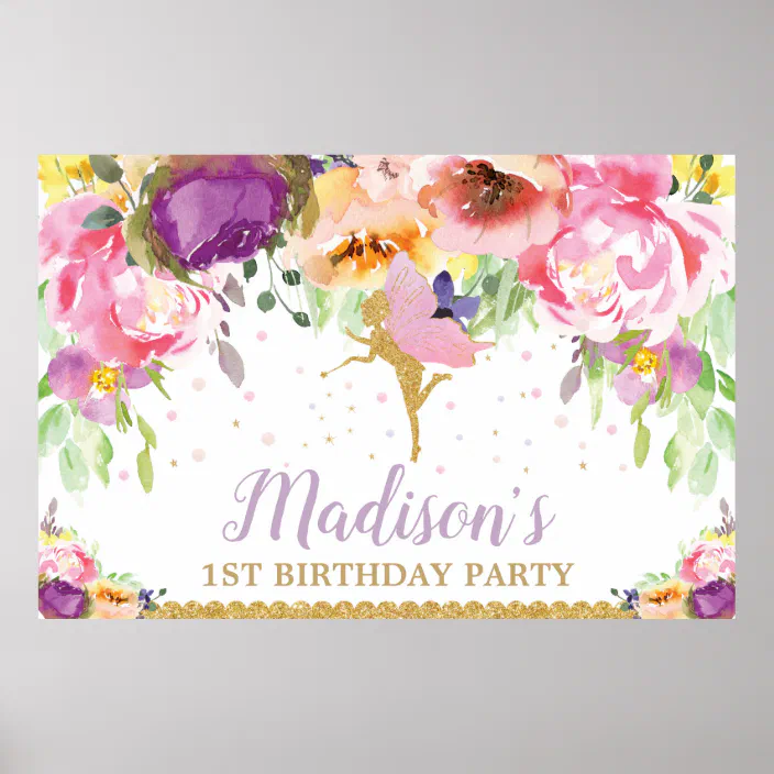 Fairy First Birthday Banner Personalized Backdrop 