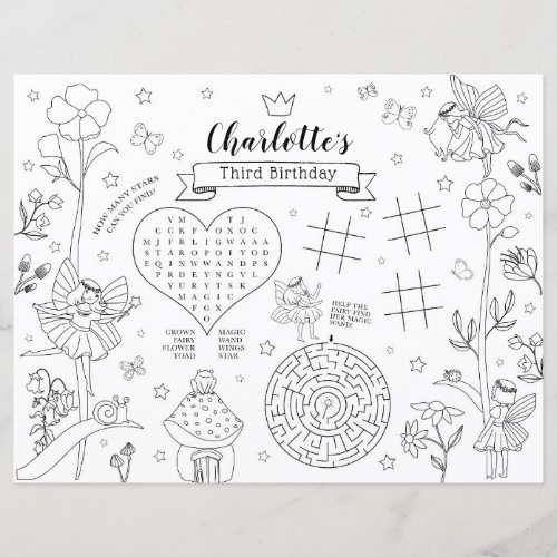 Fairy Birthday Party Coloring Placemat