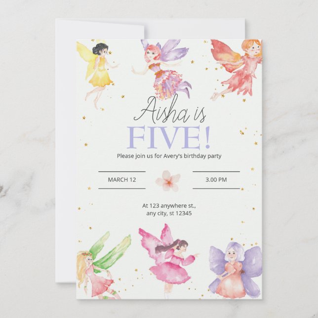 Fairy Birthday party Invitation (Front)