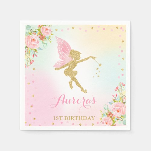 Fairy Birthday Party Napkin Pink And Gold Fairy