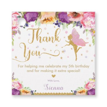 Fairy Birthday Party Pink Purple Floral Thank You Favor Tags