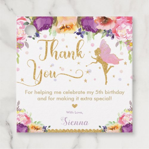 Fairy Birthday Party Pink Purple Floral Thank You Favor Tags