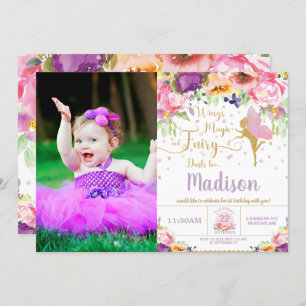 Fairy Birthday Party Purple Floral Whimsical Photo Invitation
