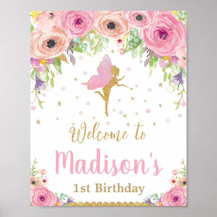 Fairy First Birthday Banner Personalized Backdrop 