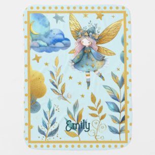 Fairy Birthday Teal Gold Pink Princess Fairytale Baby Blanket