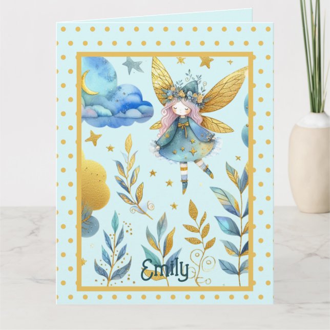 Fairy Birthday Teal Gold Pink Princess Fairytale Card (Front)