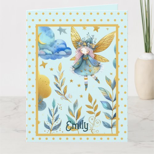 Fairy Birthday Teal Gold Pink Princess Fairytale Card