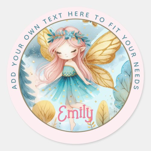 Fairy Birthday Teal Gold Pink Princess Fairytale Classic Round Sticker