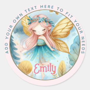 Fairy Birthday Teal Gold Pink Princess Fairytale Classic Round Sticker