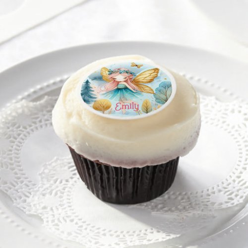 Fairy Birthday Teal Gold Pink Princess Fairytale Edible Frosting Rounds