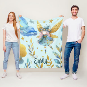 Fairy Birthday Teal Gold Pink Princess Fairytale Fleece Blanket