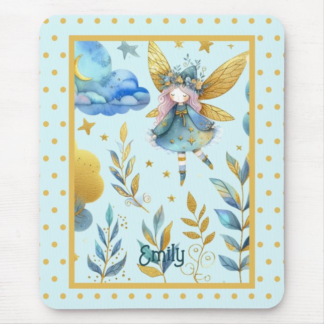 Fairy Birthday Teal Gold Pink Princess Fairytale Mouse Pad (Front)