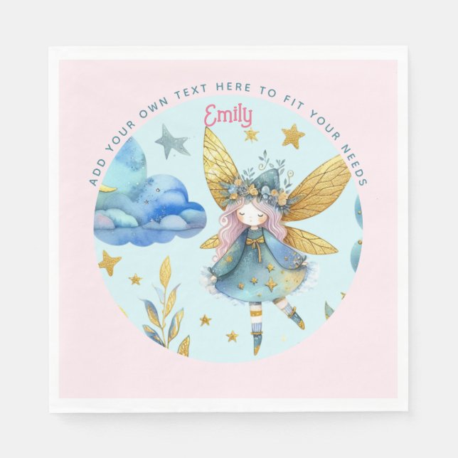 Fairy Birthday Teal Gold Pink Princess Fairytale Napkins (Front)