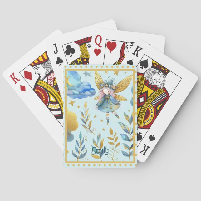 Fairy Birthday Teal Gold Pink Princess Fairytale Poker Cards (Back)