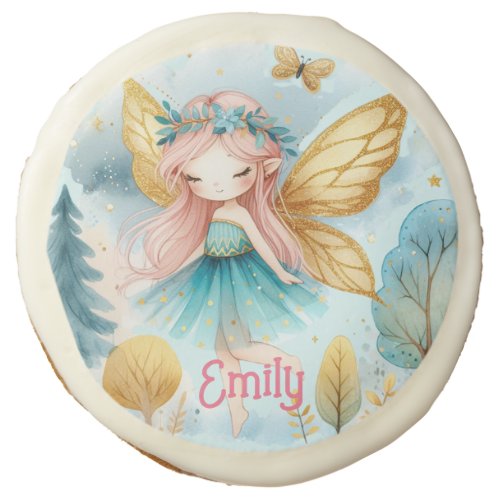 Fairy Birthday Teal Gold Pink Princess Fairytale Sugar Cookie