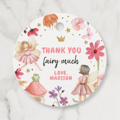 Fairy Birthday Thank you Tag Forest Girl Pink 