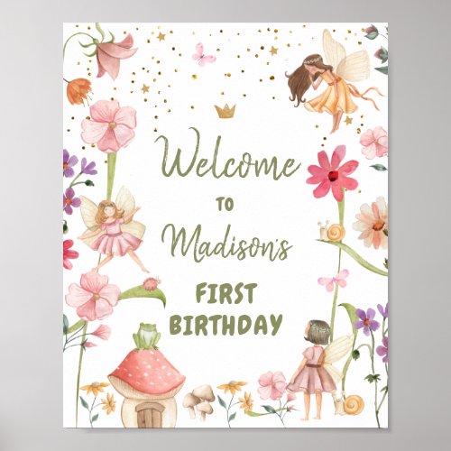 Fairy Birthday Welcome Enchanted Forest Girl Pink  Poster