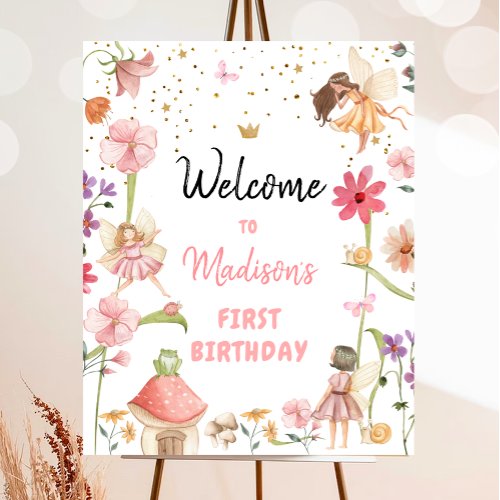 Fairy Birthday Welcome Enchanted Forest Girl Pink  Poster