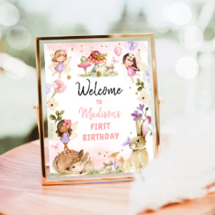 Fairy Birthday Welcome Enchanted Forest Girl Pink  Poster
