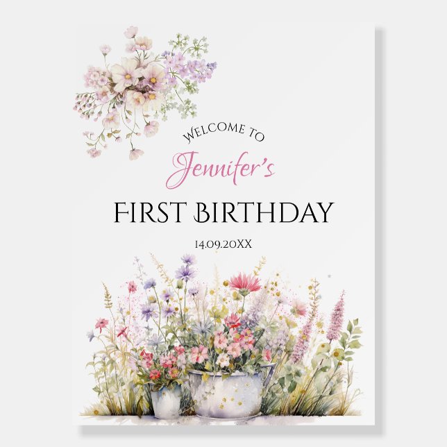 Fairy Birthday Welcome Sign Pink Girls (Front)