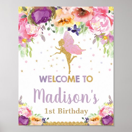 Fairy Birthday Welcome Sign Purple Floral Flowers
