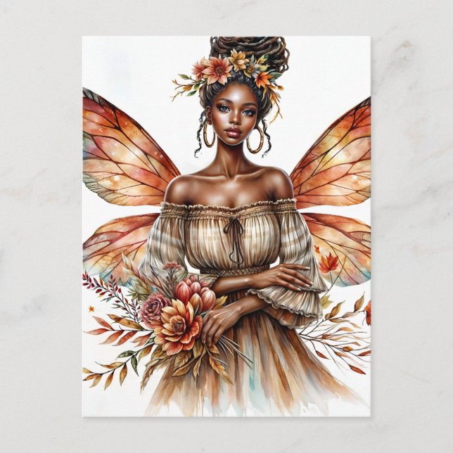 Fairy Black Woman With Locs Watercolor Postcard (Front)