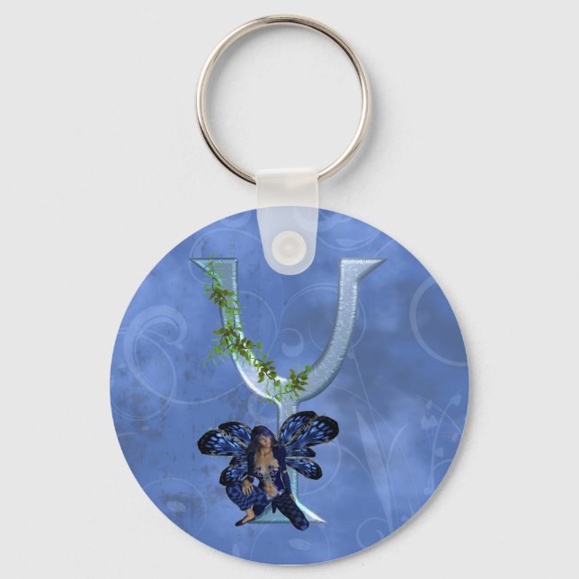 Fairy Blue Monogram Y Keychain (Front)