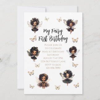 Fairy Butterfly Birthday Invitation Afro Fairy