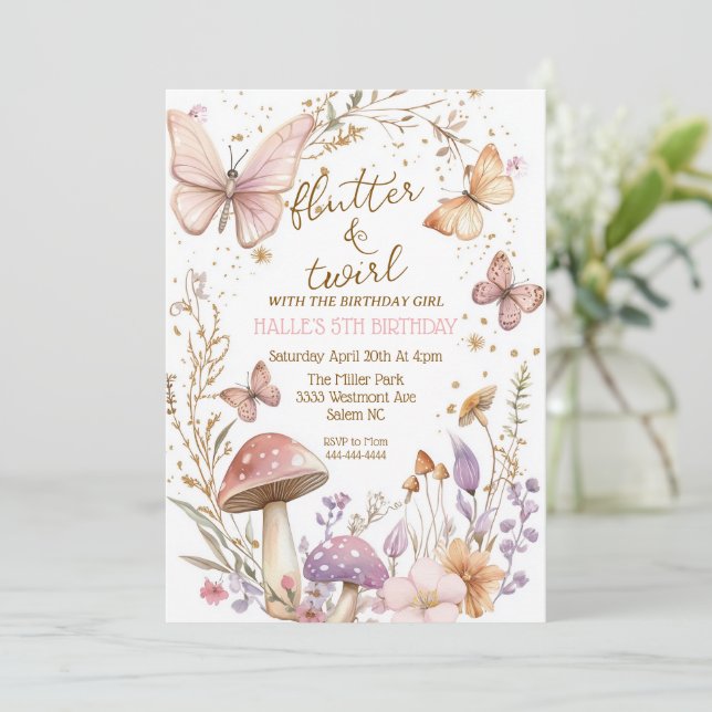 Fairy butterfly birthday whimisical party invite (Standing Front)