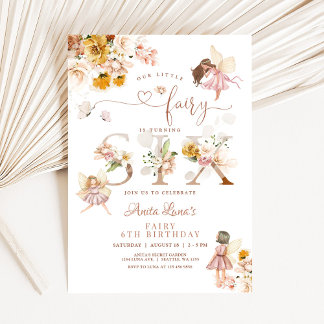 Fairy Butterfly Magical Wildflower 6th Birthday Invitation