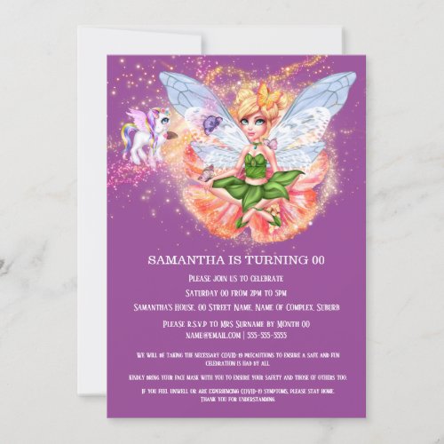 Fairy butterfly princess pony magic glitter girls invitation