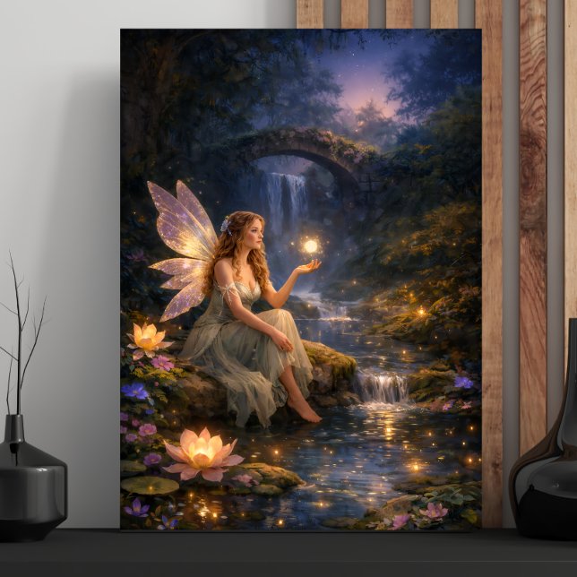 Fairy by the glowing stream faux canvas print (Creator Uploaded)