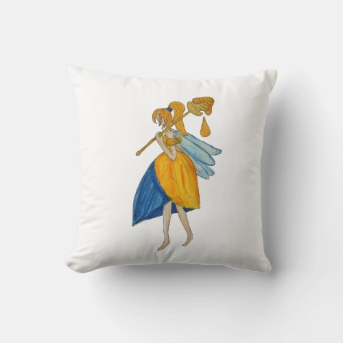 Fairy carrying honey wand throw pillow