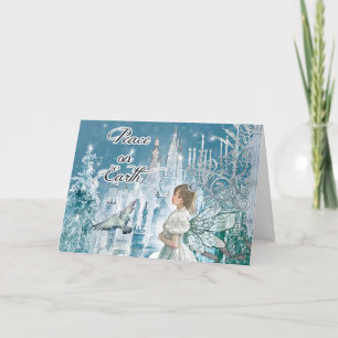 Fairy, Castle, Dove Peace on Earth Christmas Holiday Card