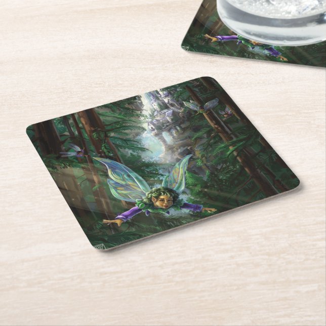 Fairy Castle Forest Square Paper Coaster (Angled)