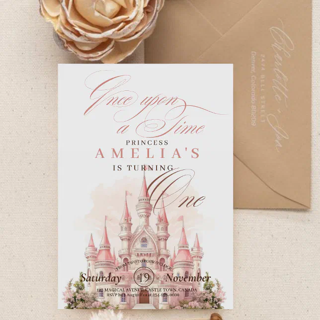 Fairy Castle Princess Pink 1st Birthday Party Invitation | Zazzle
