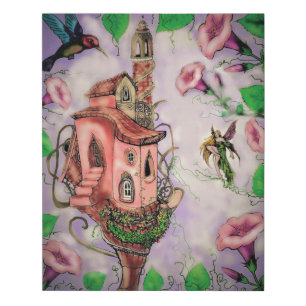 Fairy Castle with Hummingbird  Faux Canvas Print