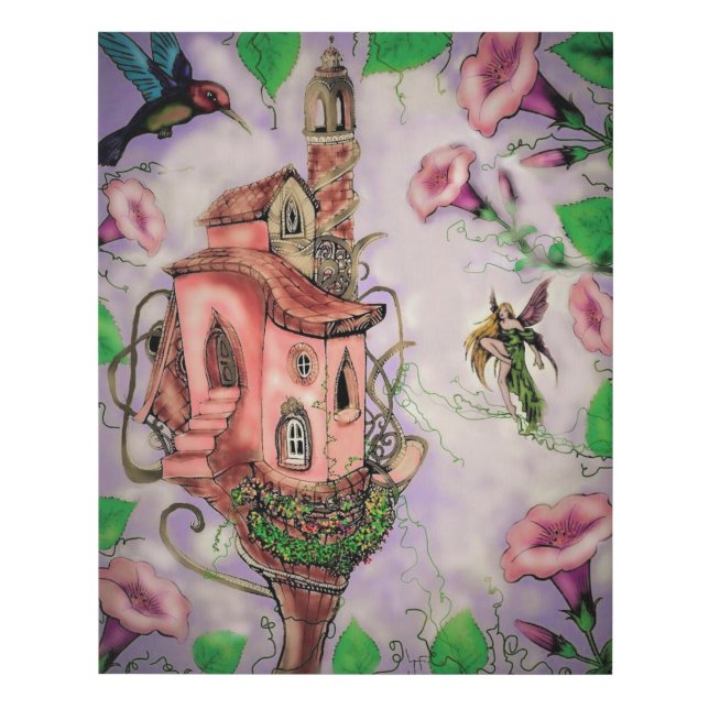 Fairy Castle with Hummingbird  Faux Canvas Print (Front)