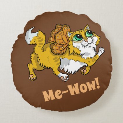 Fairy Cat Me-Wow! Round Pillow