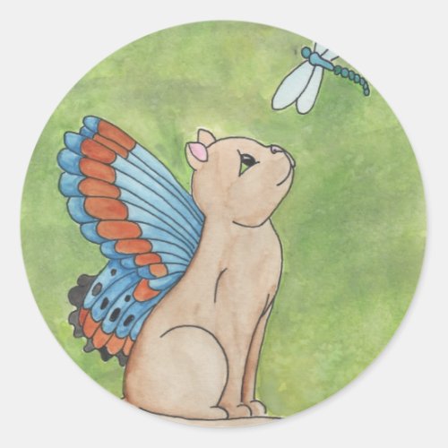 Fairy Cat With Dragonfly Classic Round Sticker