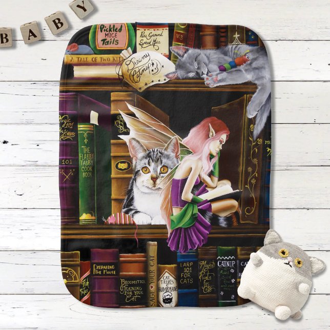 Fairy Cats Books Library Fantasy Baby Burp Cloth (Creator Uploaded)