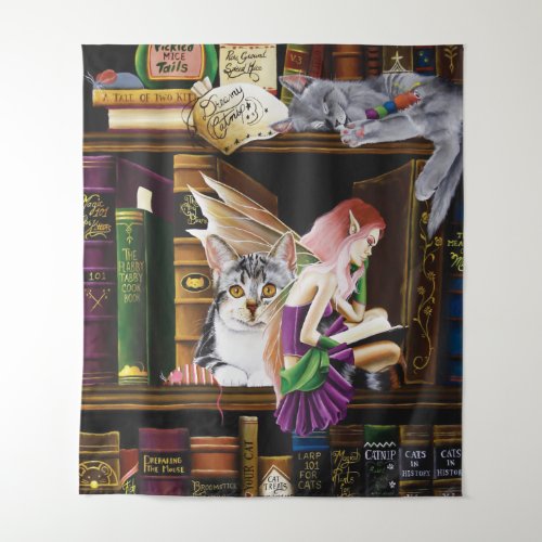 Fairy Cats Books Library Fantasy Tapestry