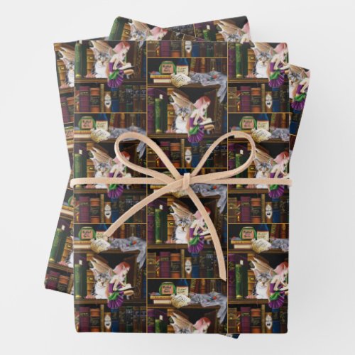 Fairy Cats Books Library Fantasy Wrapping Paper Sheets