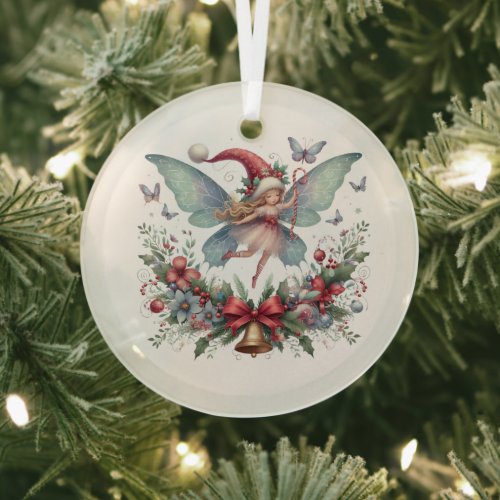 Fairy Christmas Butterfly  Glass Ornament