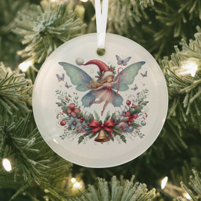 Fairy Christmas Butterfly  Glass Ornament (Insitu)